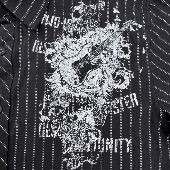 Point Zero Guitar Skull Shirt Mens XXL Short Sleeve Pinstripe Rock Music Band - Picture 2 of 10